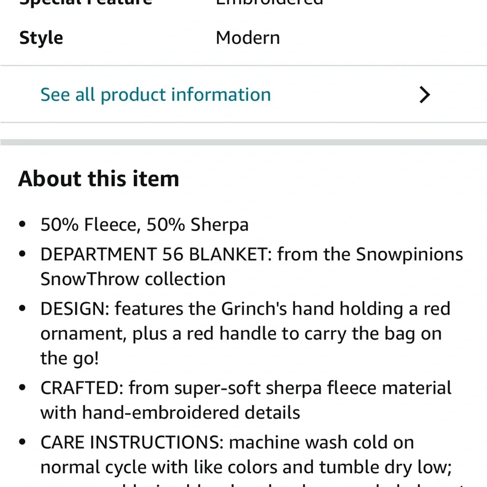 Grinch Dept 56 blanket snowpinions snow throw NWT